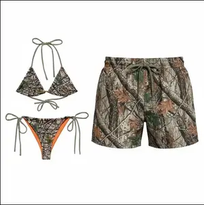 Nature Camo Couple Swimwear Set – Men’s Beach Shorts & Women’s Triangle Bikini