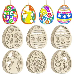 36PCS Wooden Easter Ornaments DIY Paintable Egg Cutouts Craft Kit Decorations