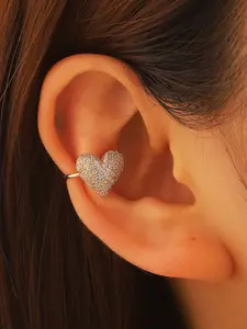 Sweet Full Diamond Heart No Piercing Ear Bone Clip, Small Peach Heart Earring, Versatile Commuter Style, Elegant All-Match Earrings