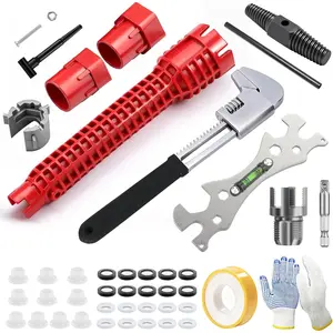 39PCS Plumbing Tools Set, Universal Faucet Wrench, Upgrade PVC Pipe Threader, Basin Wrench Kit with Shower Head Gasket and Faucet Washers