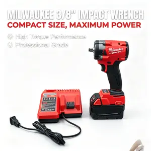 Milwaukee M18 3/8 Inch Compact Impact Wrench Mini Cordless Power Tool For Narrow Space Operation Auto Inspection And Household Repair Flexible Rotation Slim Body Precise Torque And Comfortable Hand Grip