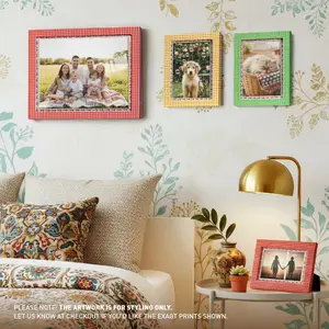 Photo Frame Fabric Striped, Art Wooden Wall Hanging or Desktop Photo Frame Picture Collage Family Wedding Photo Frame Home Decor