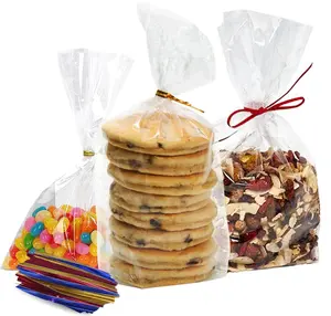 Clear  Bags (200 pack) - 4x6 Clear Plastic  Bags with 4 Twist Ties 3 Mix Colors -  for Packaging - For Wedding, Cakes, Pops,