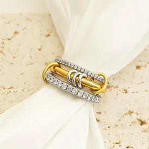Dainty 14K Yellow Gold Multi Link Connected Interlocking Ring ,Chunky Gold Connector Ring Women Ring US 7-8