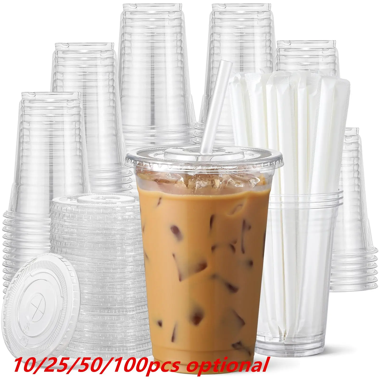 16oz Plastic Cup with Lid & Straw, Transparent Reusable Ice Coffee Mug, Durable BPA-Free Drinkware for Cold Beverages