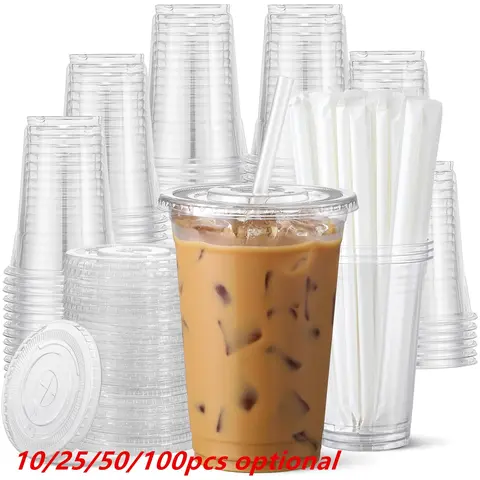 16oz Plastic Cup with Lid & Straw, Transparent Lightweight Reusable Ice Coffee Mug, Durable BPA-Free Drinkware for Cold Beverages