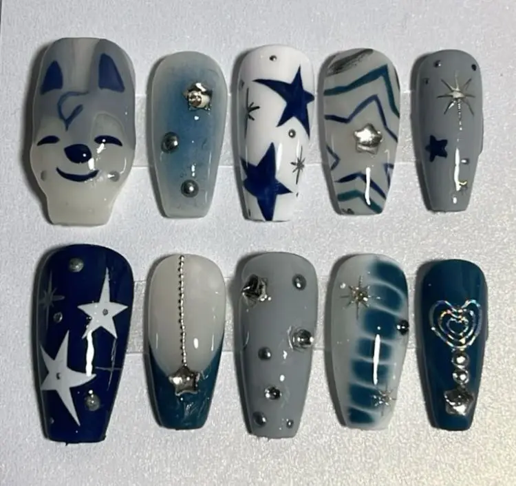 Handmade Stray Kid K-Pop Press On Nails Inspired 3D Concert Album Logo Fake Nails, Reusable Custom Gel Nail Set with Free Adhesive Tabs Nail File Cuticle Stick