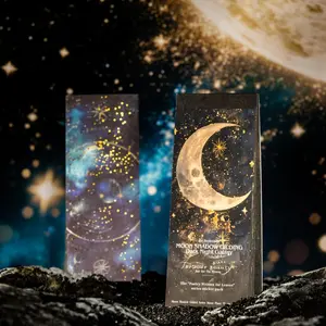 Moon Phase Pattern Material Paper, 50 Sheets/bag Gold Foil Material Paper, DIY Decorative Paper for Scrapbooking & Journal Making, Sticker Paper