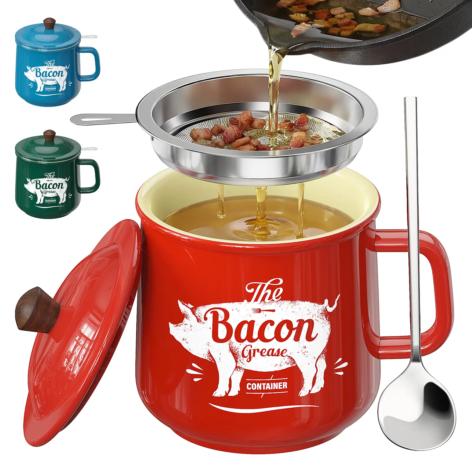 PGYARD Ceramic Bacon Grease Saver With Strainer - 23OZ Bacon Grease Container Farmhouse Keeper For Kitchen Fat Storage homeessentials