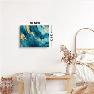 Abstract Canvas Wall Art Teal Blue and Gold Fluid Lines Wall Decor for Living Room Minimalist Ocean Waves Painting Prints Contemporary Fantasy Texture Picture Bedroom Bathroom Home Decorations 12x16in