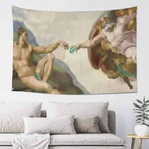 Creation of Zadam Meme Flag Tapestry, Funny "Creation of Adam" Parody Wall Hanging, Durable Polyester Banner for Dorm, Bedroom, Man Cave, Aesthetic Room Decor