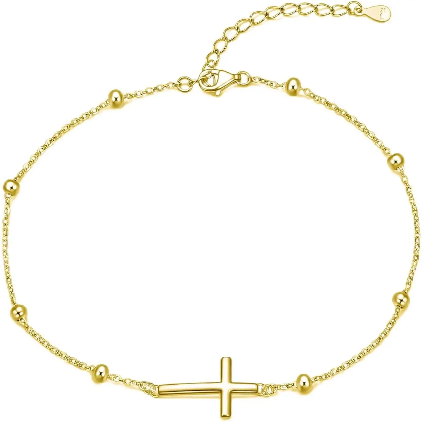925 Sterling Silver Anklet for Women, Dainty Cross, Evil Eye, Anchor, Wave Beads Chain Ankle Bracelet