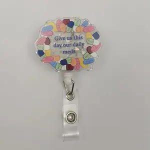 Colorful Pill Pattern Retractable Badge Clip, Badge Reel, Cute Badge Scroll Badge Clip, Medical Badge Holder, ID Card Pack for Students Office Staff Doctors Nurses Teachers, Badge Decoration