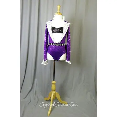 Tuxedo Inspired Purple Leotard with Black Skirt/Bustle - Swarovski Rhinestones