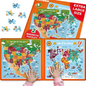QUOKKA Magnetic Puzzles Book 2x48 Pcs Jigsaw Puzzles for Kids | Travel Activities Toy for Boys and Girls Maps USA & World