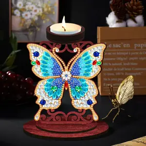 Butterfly Shaped DIY Diamond Painting Candle Holder, Handmade Craft Series, Cat Design Similar, Decorative Table Ornament