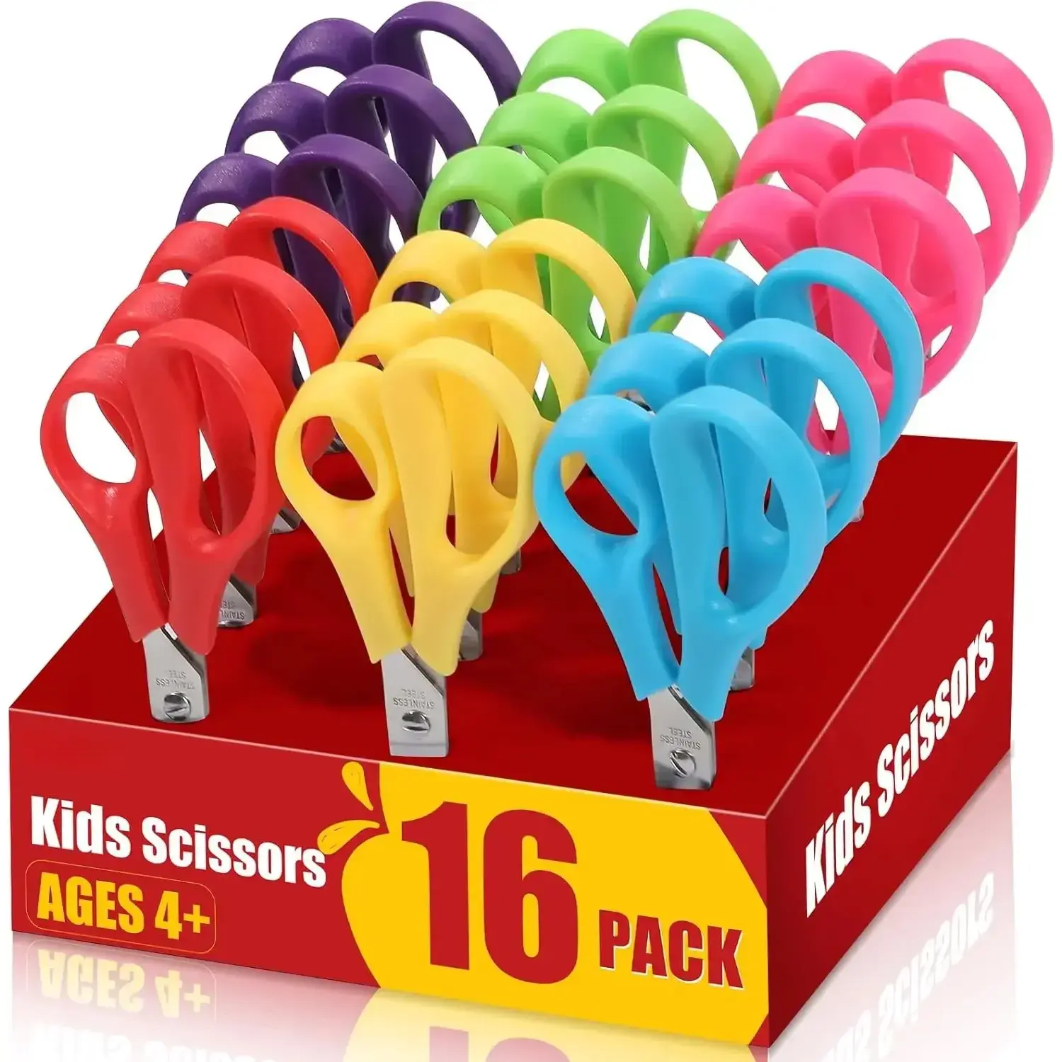 16-Pack 5.5" Blunt Tip Safety Craft Scissors, Stainless Steel Blades Comfort Grip for Toddlers Classroom, Office Stationery Scrapbooking Supplies Handcraft String Cutting Paper