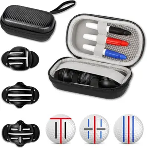 Golf Ball Line Marker Tool, 3 Golf Ball Marker Stencil and 3 Color Golf Ball Line Marker, Golf Ball Alignment Marking Tool, Golf Ball Stencil with Compact Case Easy to Carry Golf Ball Marker