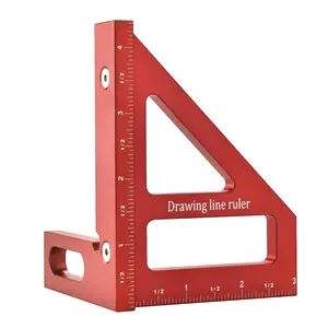 Imperial  Multi-Angle Measuring Ruler,Miter Triangle Ruler Precision Layout Measuring Tool,45/90   Alloy Woodworking Square Protractor for Woodworking (Red)