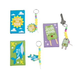 12 Pc. Religious Summer Pony Bead Keychain Craft Kit Exchanges with Box for 12