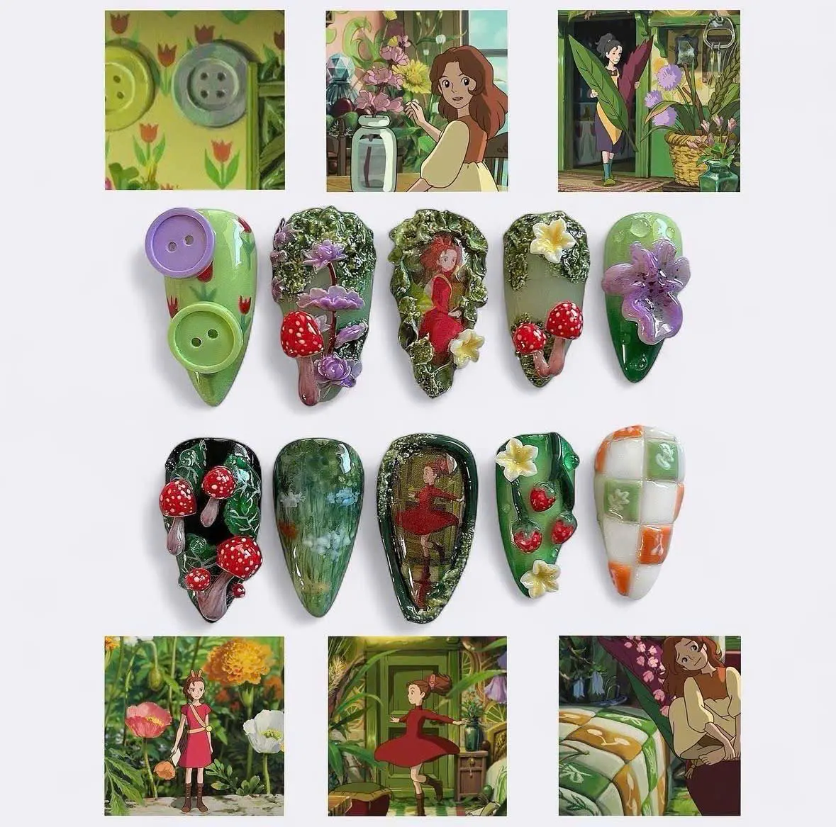 Green Oval Soft Gel Press-On Nails, Handmade Reusable False Nail Set 1