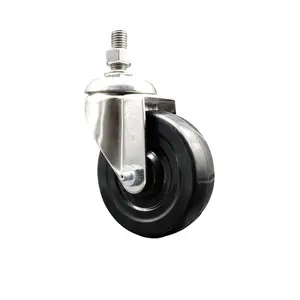 212 MAIN Soft Rubber Swivel Stem Caster, SCC-SS316TS20S414-SRS-M1215 Model, 4 in. Black Swivel Wheels, 12 mm Threaded Stem, 316 Stainless Steel Construction