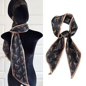 bag hair accessory Silk Neck Scarf Printed Scarves Head Women'S FashionOblique Angle Satin Scarfs For Bag Har 57" X 5.3' Elegant Medium Square