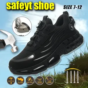 Composite Toe Men's Breathable Mesh Work Sneakers Anti Slip Safety Casual Striped Lace Up EVA Sole