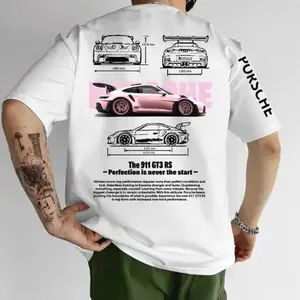 Porsche 911 GT3 RS Graphic T-Shirt, Pink Porsche Car Tee, JDM Streetwear Shirt, Oversized Racing Tee, Sports Car Enthusiast Gift