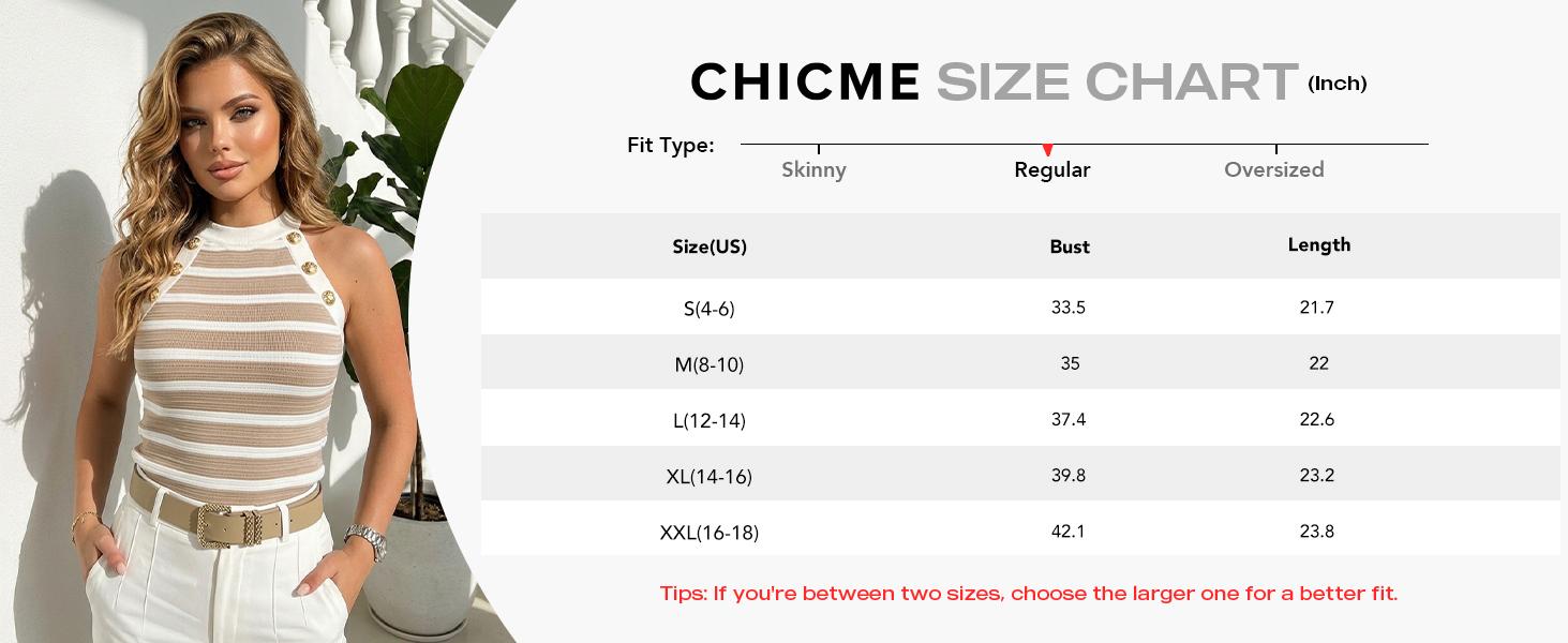 ChicMe Women's Striped Halter Golden Button Decor Tank Causal Sleeveless Breathable Knit Top