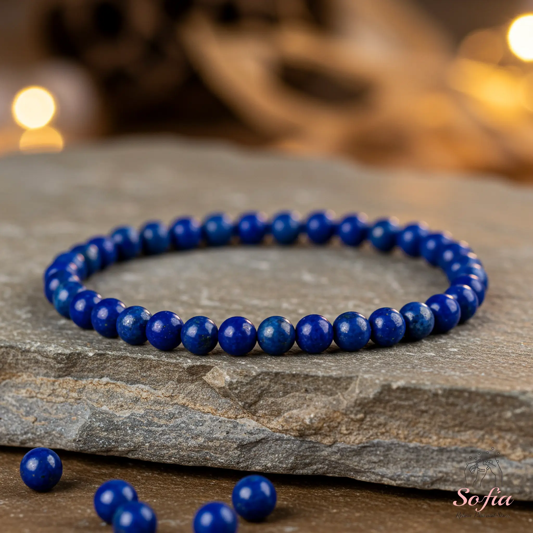 Blue Friendship Bracelet Lapis Lazuli Stone Beaded Bracelet Lapis Gemstone Stretch Healing Bracelet Boho Style Gift for her, gift for him