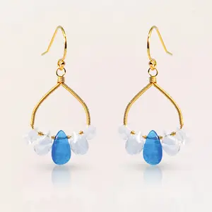 Gemstone Wire Hoop Earrings