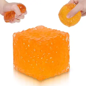 Frosted Honeycomb Ice Cube Squishy Toy, 5cm Stress Relief Cube, Soft Sensory Fidget Toy for Anxiety and Focus for Kids Youth Adults, Portable Squishy Ball (Orange)
