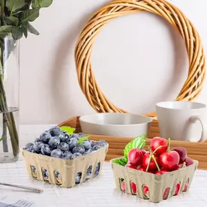 60PCS Natural Berry Fiber Baskets, Small Farmers Market Produce Containers, Ventilated Molded Pulp Berry Baskets For Strawberries, Blueberries, Raspberries, Eggs & Vegetables, Vegetable Storage Basket, Fruit Basket