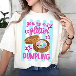 You’re A Glitter Dumpling Shirt – Cute Girly Floral Tee, Trendy Striped Dumpling Graphic T-Shirt, Fun Youth & Women Outfit