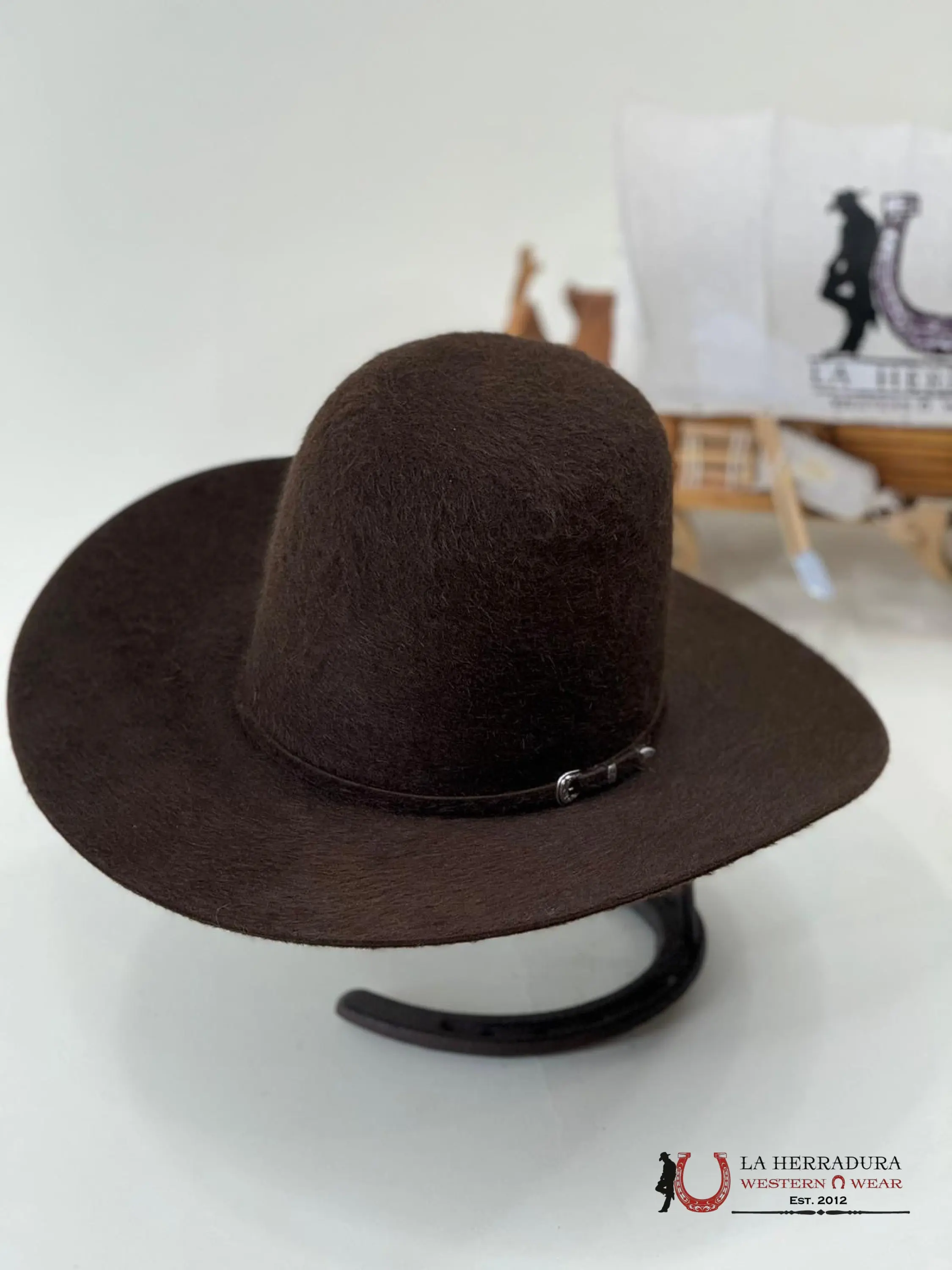 Rodeo King 10x Grizzly Chocolate Open Crown Felt Hat with Adjustable Snapback & Silver Buckles - 7" Crown 4 1/4" Brim