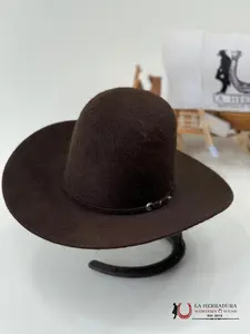 Rodeo King 10x Grizzly Chocolate Open Crown Felt Hat with Adjustable Snapback & Silver Buckles - 7" Crown 4 1/4" Brim