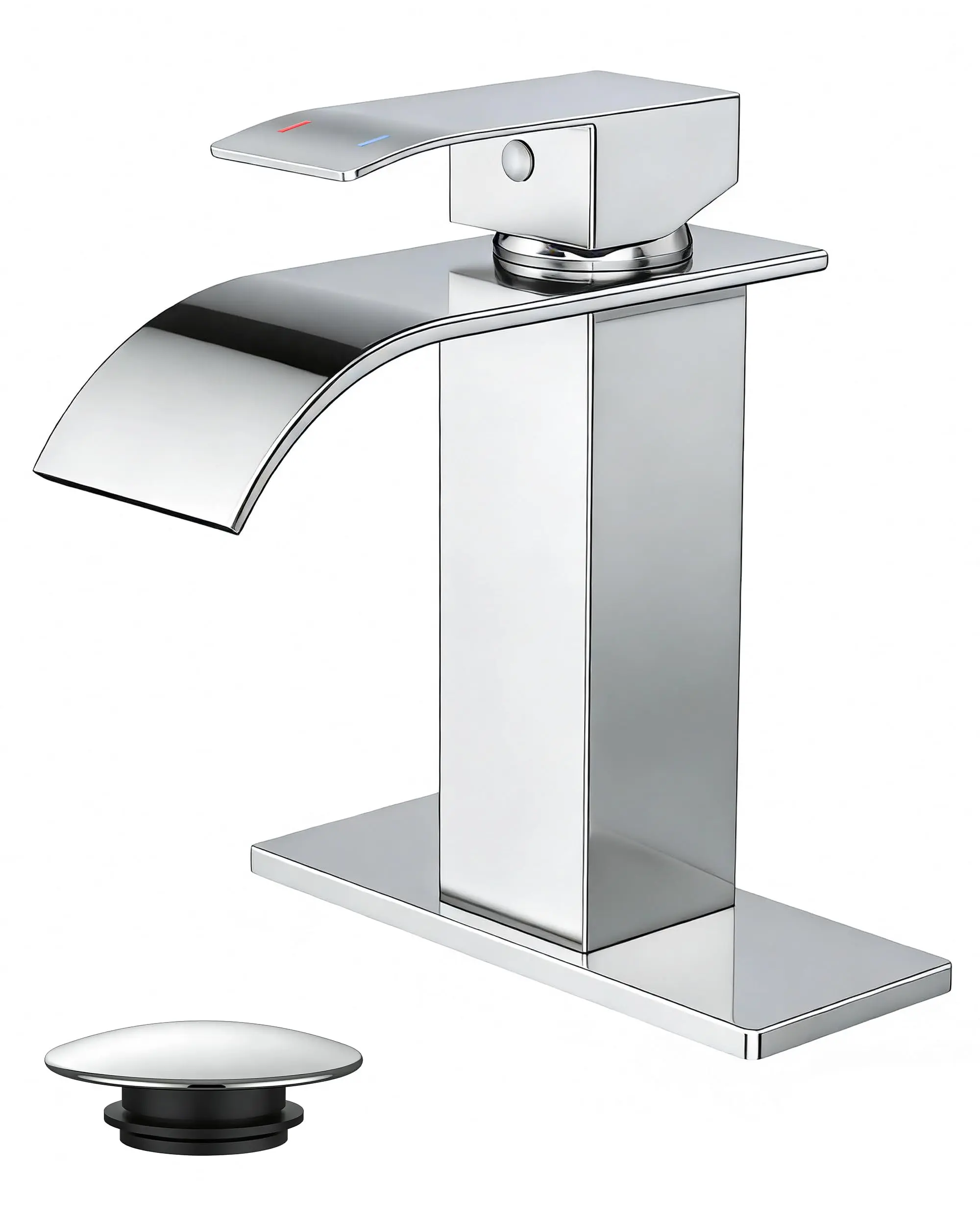 FORIOUS Modern Starlight Skin Chrome Finish Bathroom Sink Faucet - Centerset Single-Handle Anti-Rust Stainless Steel Pre Assembled Basin Tap with CUPC Hose, Deck Plate, 4.13" Spout Length, Leak-Free Structure, Easy Install (Faucets for Bathroom Sinks)