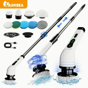 Rechargeable Electric Spin Scrubber, 2-Speed Rotary Cleaner with 8 Replaceable Brush Heads & Adjustable Extension Handle, 360° Cordless Cleaning for Bathrooms, Bathtubs, Showers & Floors, Includes USB-C Charging Cable