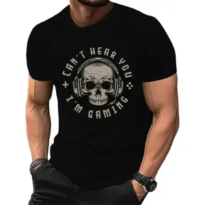 Ich kann Dich Nicht hören Skull Tee Stylish Nerd Gaming Shirt Fitted Short Sleeve Crew Neck Casual Minimalist Summer 100% Cotton Unisex
