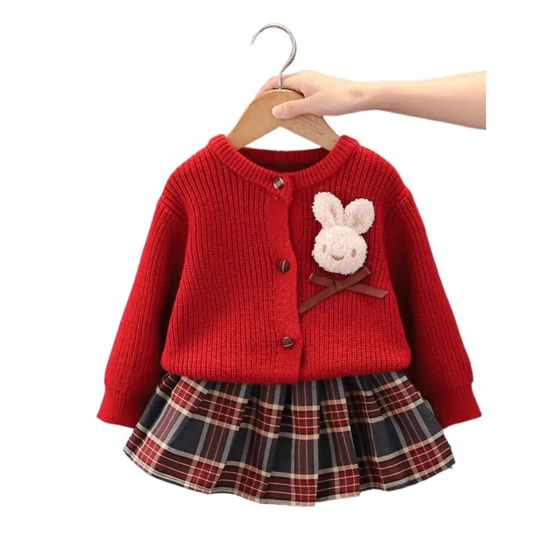 Cute Toddler  2pc Knit Set!Rabbit Cardigan + Short Skirt|           Autumn/Winter New Year Outfit (Small-Medium)❄️          Print Sweet   Windbreaker Skirt  Pattern Girls  Shorts  Tie-Dye Kids  Girls' Heart Pattern   All Over Sweatshirt Pajama Set summ