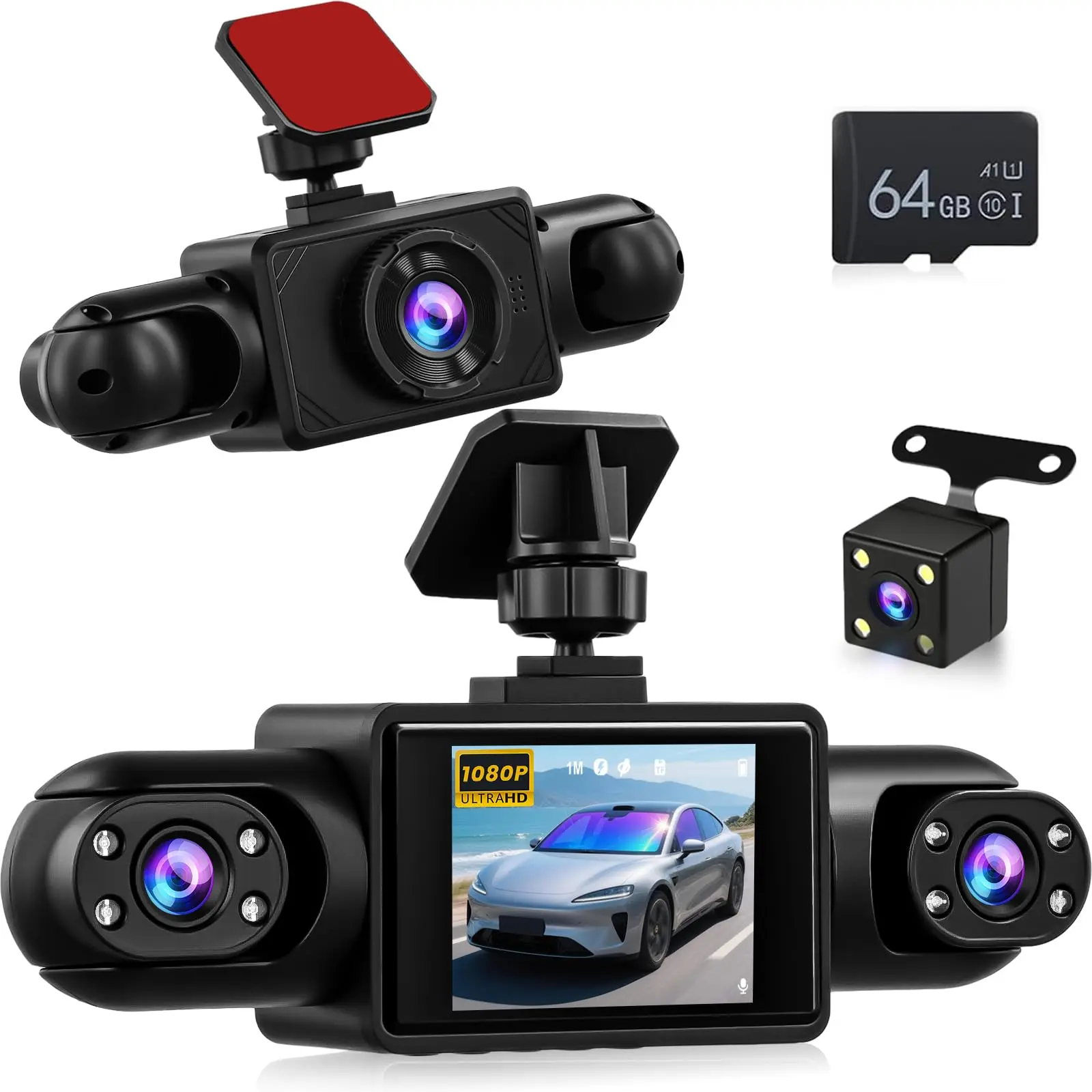 4 Channel Dash Cam Front Rear Left and Right,1080P Car Camera with 64GB tf Card, Car Video Surveillance with G-sensor, car stuff,Summer Vibes