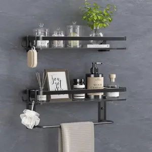 Glass Bathroom Shelf with Towel Bar | 2-Tier Wall Shelf
