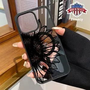 Sketch Sunflower Pattern Magnetic Phone Case Supports Wireless Charging for iPhone 15 16 14 Pro Max 13 12 11 XR XS Plus E Shockproof Non Slip Protection Silicone Transparent Acrylic Cover Cellphone Protective