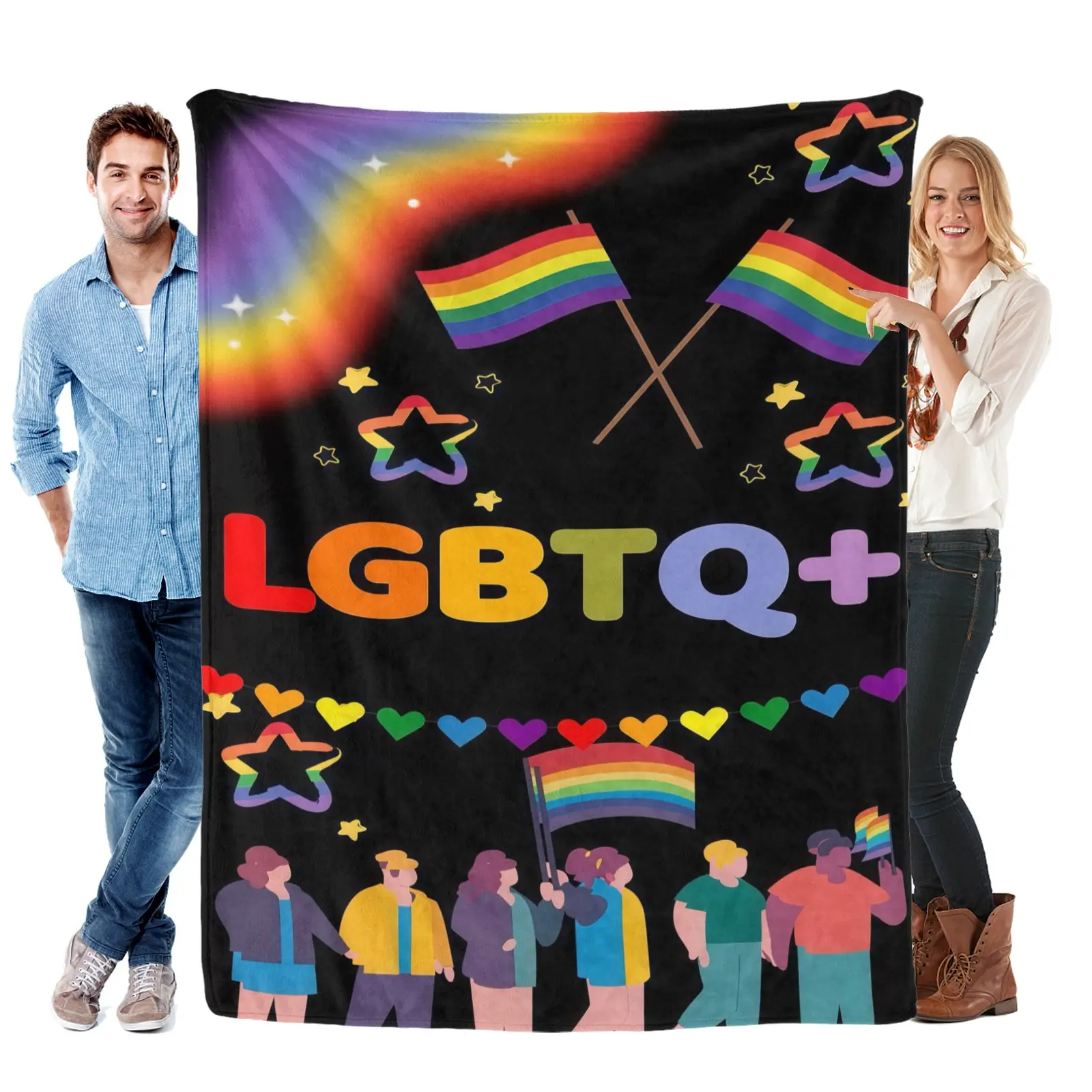 LGBTQ Rainbow Flannel Blanket Soft Warm Plush Throw for Gay Lesbian Trans Teens Adults Bedroom Dorm Sofa Couch Home Decor Birthday Gift Cozy Blanket
