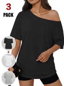 Lazy Vibe Asymmetrical Off-The-Shoulder Oversized Short Sleeve T-Shirt, Multi-Color Y2K Loungewear, Casual Fitted Design, All Seasons