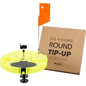 Ice Fishing Tip-Up Foldable with Orange Pole Flags/10.6'' Freeze-Proof Thermal Ice Fishing Accessories with Orange Pole Flags, Built-in Storage
