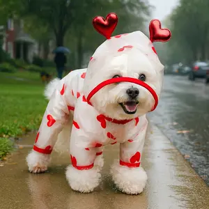 Heart Raincoat Pet Dog Small Breed Teddy Bichon Pomeranian Chihuahua Waterproof Jacket for Rainy Days, Stylish & Comfortable Design