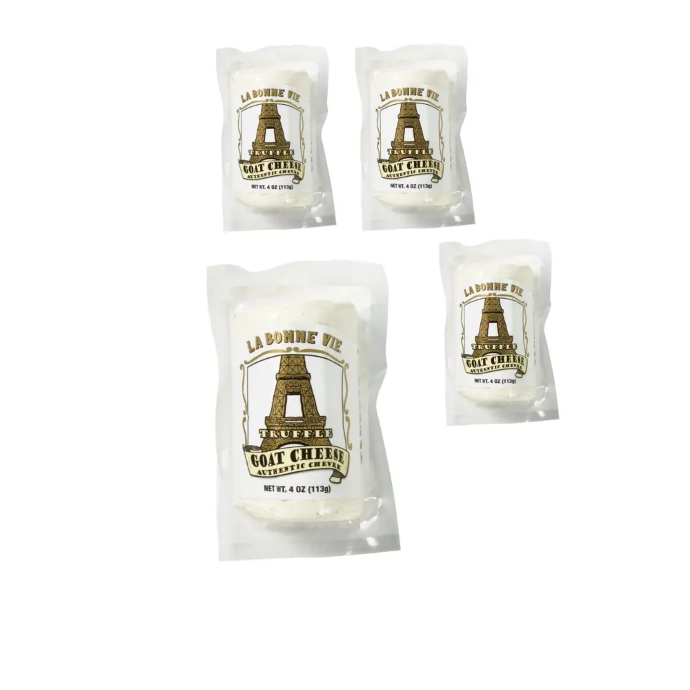 La Bonne Vie Gourmet Truffle Chèvre (4-Pack, 4 oz) - Chilled Goat Milk Cheese, Earthy & Elegant Savory Option, Elevates Simple Dishes, Melted into Mushroom Risotto