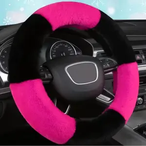 Two-Tone Plush Steering Wheel Cover, Cute Design, Non-Slip, Warm, Universal Fit, No Inner Elastic Band, Suitable for Small Cars and Suvs, Automotive